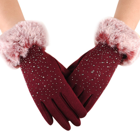 Women Full Finger Gloves Faux Fur Thicken Winter Warm Touch Screen Mittens Female Sequin Cashmere Gloves Hand Warmer Outdoor ► Photo 1/6