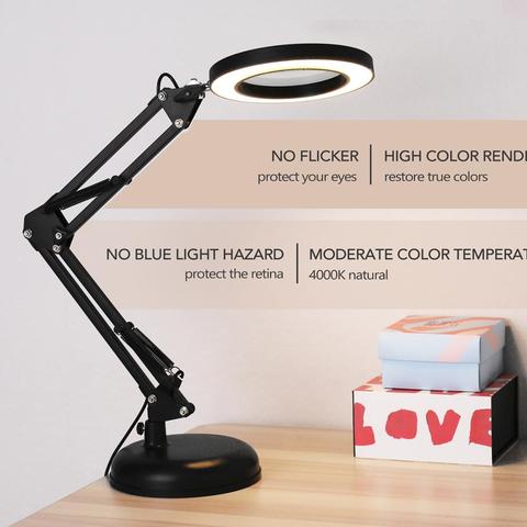 Three Dimming Modes Usb Power Supply, Table Lamp With Magnifying Glass