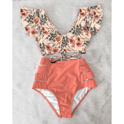 High Waist Bikini 2022 Ruffle Swimwear Women Print Sexy Swimsuit Push Up Bikinis Plus Size Bathing Suits Floral Beach Wear ► Photo 1/6