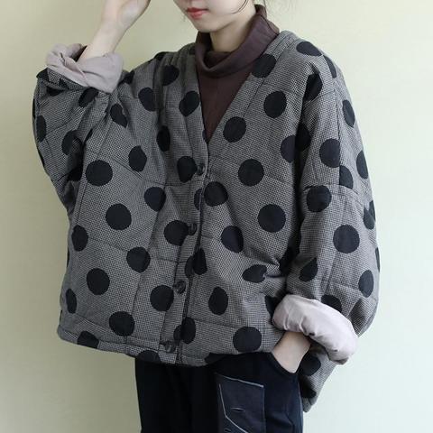 Johnature Women Polka Dot Parkas V-Neck Bat Sleeve Warm Coats 2022 Autumn New Button Loose Female Clothes Casual Parkas Coats ► Photo 1/6