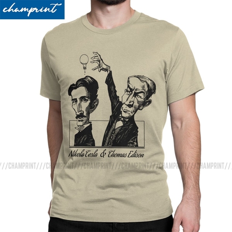 Novelty Tesla VS Edison T-Shirts Men T Shirts Nikola Tesla Electricity Science Physicist Energy Inventor Geek Top Nerd Tee Shirt ► Photo 1/6