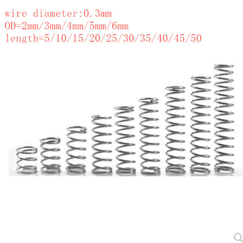 20pcs/lot 0.3mm Stainless Steel  Micro Small Compression spring OD 2mm/3mm/4mm/5mm/6mm length 5mm to 50mm ► Photo 1/1