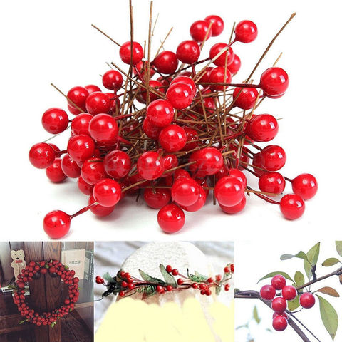 100pcs 10mm 12mm artificial Berry Sugar Box with Christmas Gift DIY Simulated Flower Cherry Pearl Fruit decoration supply ► Photo 1/6