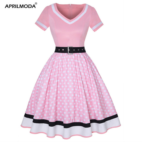 Plus Size Women Polka Dot Print Vintage Dress V-Neck Short Sleeve Belt Hepburn Dress Sweetheart Pin Up 50s Party Dresses Vestido ► Photo 1/6