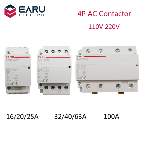 4P 16-100A AC 110V 220V 50/60Hz Din Rail Household AC Modular Contactor Switch Controller 4NO 4NC 2NO 2NC DIY Smart Home Hotel ► Photo 1/6