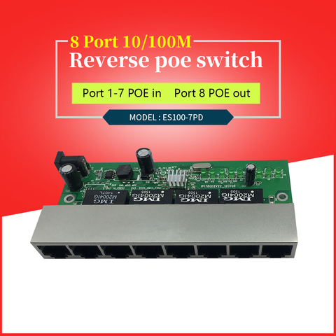 free shipping 24v poe 8 reverse switch pcb board  8 port 10/100M Ethernet reverse poe switch plus vlan ► Photo 1/6