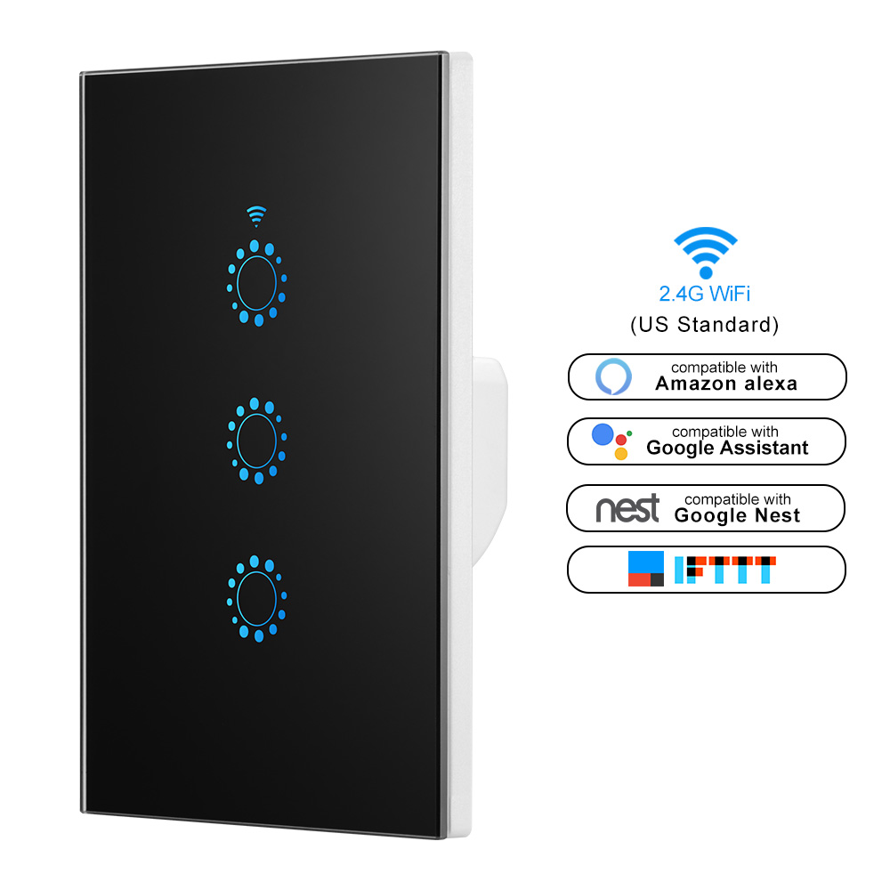 Details about   1/2/3 Gang Smart WiFi Wall Light Switch Touch Panel work with Alexa Google Home 