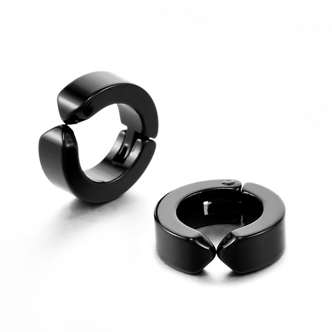 1 Pair Men's Stainless Steel Non-Piercing Earring Clip On Ear Stud Cuff  Earrings Men Black ER960 ► Photo 1/6