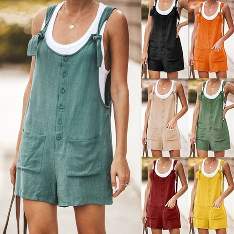 Summer Women Sleeveless Overalls Elegant Jumpsuits Romper Casual Vintage Ladies Short Pants Cotton and linen Wide Leg Pants ► Photo 1/6