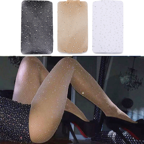 1PC Sexy Women's Glitter Fishnet Tights Open Crotch Mesh Pantyhose Shiny Rhinestone Lady Tights Nylons Footed Stockings ► Photo 1/6