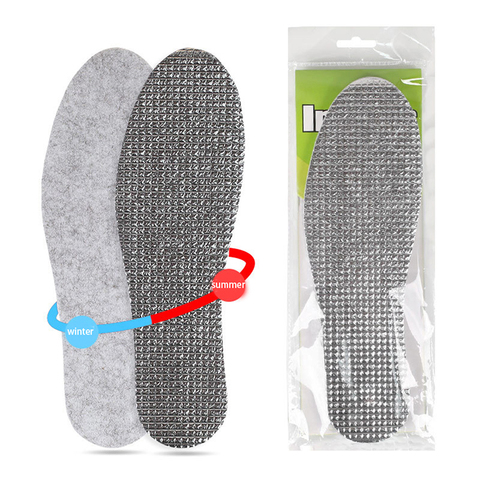 ComfortableFelt Aluminum Foil Insoles For Winter Warm Deodorant Insert For Men Women Sole Summer Cool Waterproof Wool Shoe Pads ► Photo 1/6