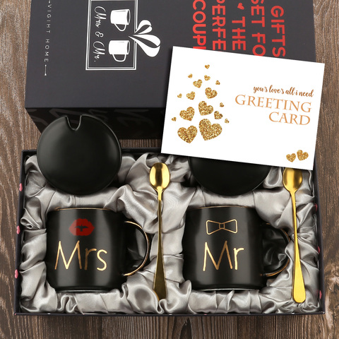 Mr and Mrs Coffee Mugs Cups Gift-Set for Engagement Wedding Bridal Shower Bride and Groom To Be Newlyweds Couples Black Ceramic ► Photo 1/6
