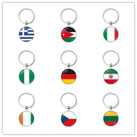 National Flag Glass Cabochon Keychain Greece,Jordan,Italy,Nigeria,Germany,Iran,Czech Republic,Lithuania Key Ring Key Holder Gift ► Photo 1/6