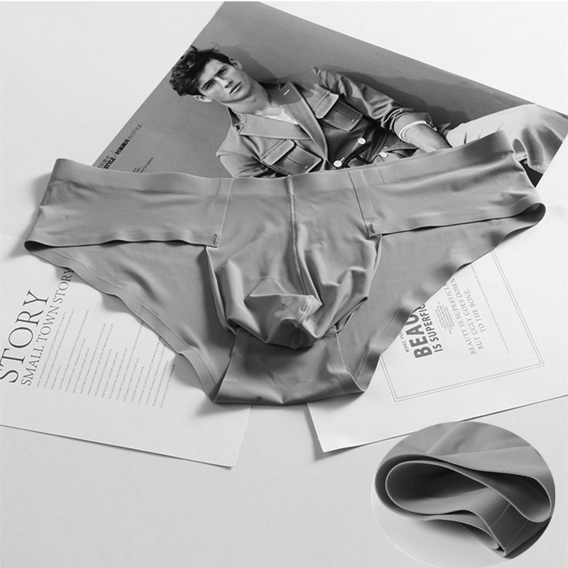 Men Elastic Seamless Underpants Breathable Briefs Ice Silk Low Waist Underwear