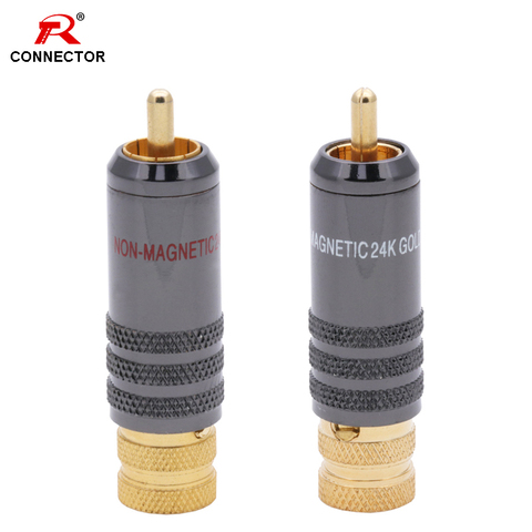 1Pair Non-Magnetic 24K Gold Plated RCA HIFI Cable Terminal Connector,10MM RCA Plug Screw Locking Non Solder Plug ► Photo 1/6