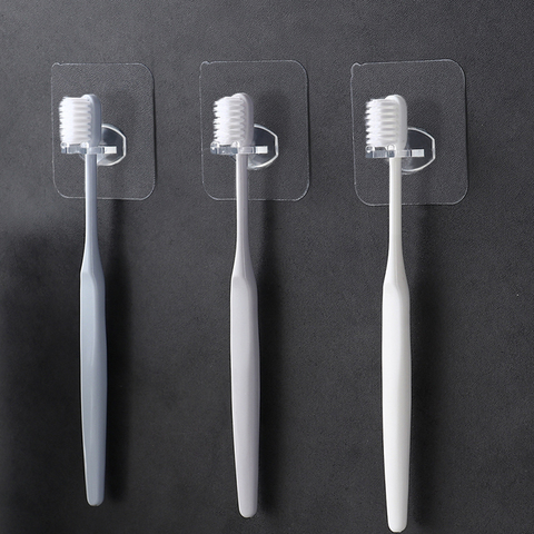 3PCS/Lot Clear Punch-free Hook Plastic Toothbrush Holder Self-adhesive Hooks for Mounting on Smooth Wall in Shower, Bathroom ► Photo 1/5