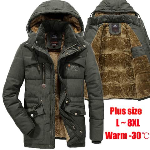 Winter Thick Warm Parka Men Outdoor Fleece Fur Hooded Military Coats Plus Size 8XL Long  Jackets Windbreaker Wool Liner Overcoat ► Photo 1/6