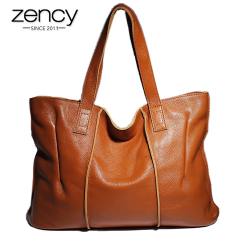 Zency 100% Genuine Leather Handbag Large Capacity Women Shoulder Bag Retro Tote Purse High Quality Hobos Brown Shopping Bags ► Photo 1/6