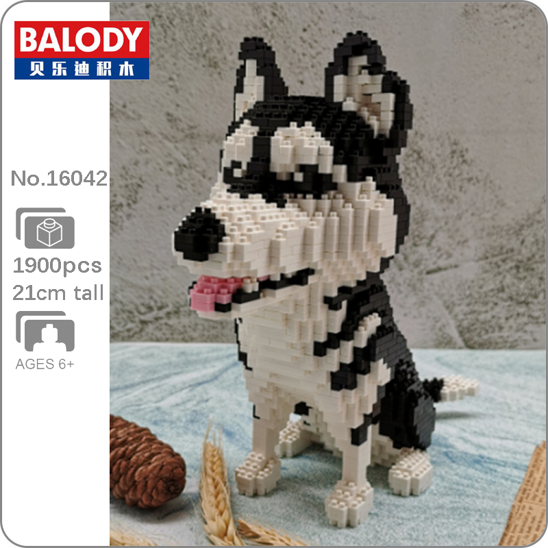 Siberian Husky Black Dog Animal Pet Model DIY Diamond Blocks Mini Building Toy 