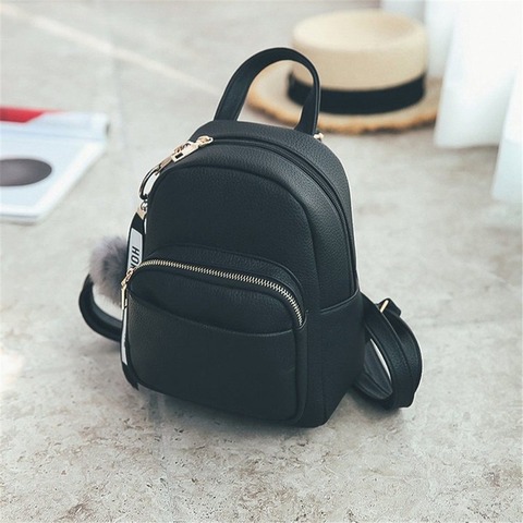 PU Leather Mini Backpacks Students Fuzzy Ball Pendant Shoulder Schoolbags Female Soft Women Fashion Small Travel Bags Back Pack ► Photo 1/6