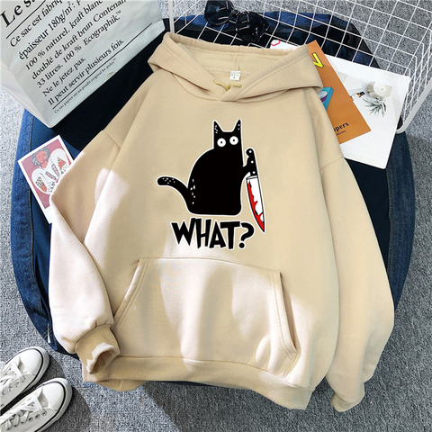 Hoody Little Black Cat And Knife Sweatshirt With Hooded Woman Plus Size Aesthetic Hoodie Womens Winter Fashion Female Hoodies ► Photo 1/6