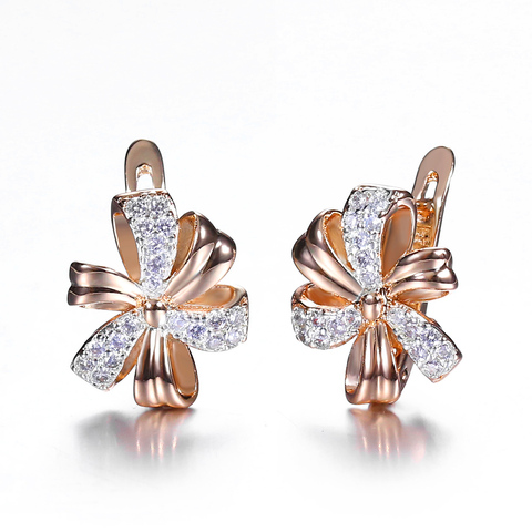 585 Rose Gold Stud Earrings Clear Cubic Zircon Bow Flower Earrings for Women Girls Fashion Jewelry Gifts LGE313 ► Photo 1/5