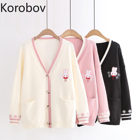 Korobov 2022 Autumn Winter New Long Sleeve Women Sweaters Sweet V Neck Jumper Femme Kawaii Knitted Sueter Mujer Outwear ► Photo 1/5