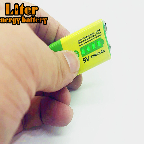 9V 6F22 Micro USB 1200mAh rechargeable lithium ion battery for smoke alarm wireless microphone Guitar EQ Intercom Multimeter ► Photo 1/6