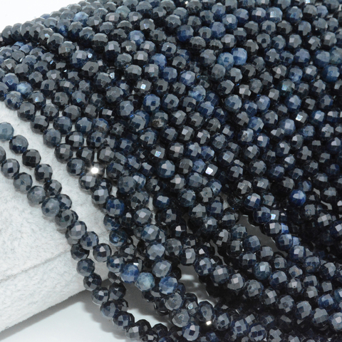 Natural Dark Sapphire Faceted Round Beads 3mm / 4mm ► Photo 1/4