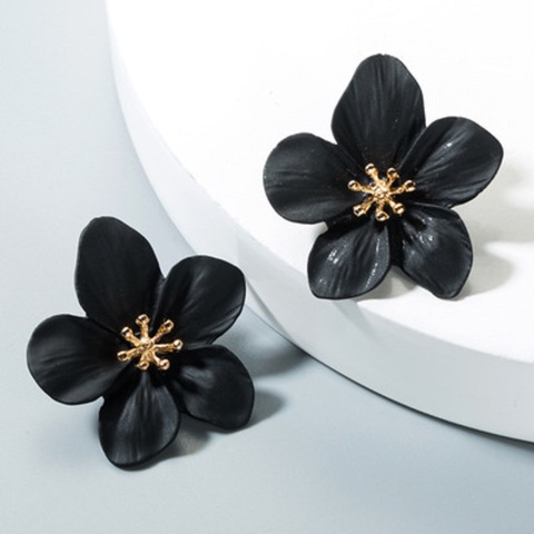 Design cute Fashion Jewelry Big Double Flower stud Earrings For Women Summer Style Party Wedding Exaggerated black Earrings gift ► Photo 1/6
