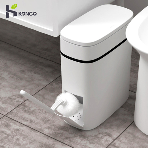 Konco Trash Can and Toilet Brush Set,Trash Cans Toilet Brush Garbage Bucket and Toilet Brush with Holder Set for Bathroom ► Photo 1/6