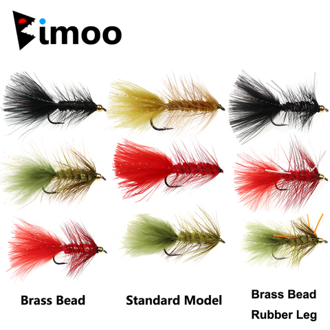 Bimoo 5pcs Woolly Bugger Streamers Fly Brass Head Rubber Legs Fishing Flies Pike Bass Rainbow Trout Fishing Lures Red Black ► Photo 1/6