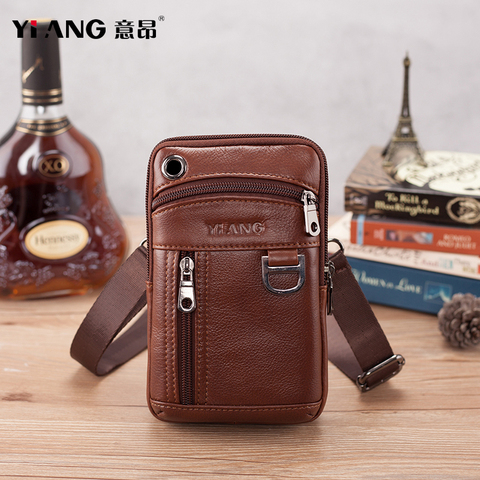 Men's Leather Waist Bag Small Mobile Phone Pack Bags Hips Bag Belt Waist Bag Fanny Pack Cross Body Genuine leather Men Belt Bags ► Photo 1/6