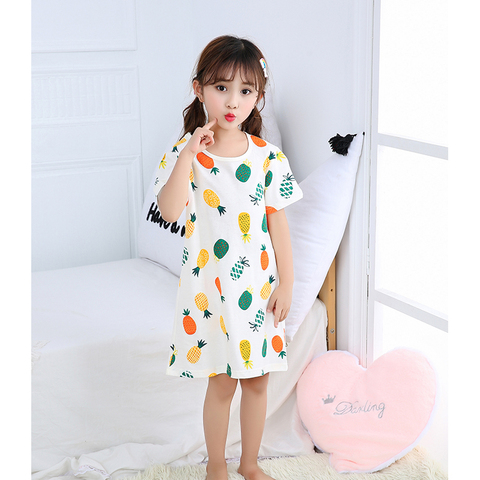 100% Cotton Girls Night Dress Children's Pajamas Sleepwear Dresses Nightgown Summer Short Sleeves Cartoon Nightdress Soft Cute ► Photo 1/6