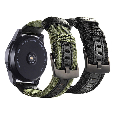 20 22mm Army Green Nylon leathe Strap for Samsung Galaxy Watch Active 2 42 46mm Gear S2 S3 Amazfit Huawei watch GT2 Replace Band ► Photo 1/6