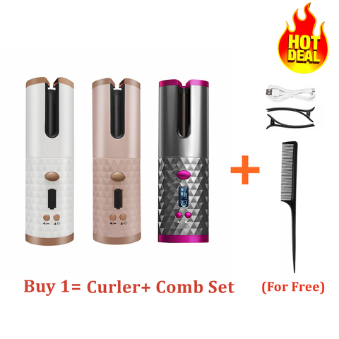 Cordless Auto Rotating Ceramic Hair Curler USB Rechargeable Curling Iron LCD Display Temperature Adjustable Curling Wave Styer ► Photo 1/6