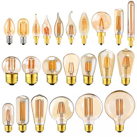 E14 E27 Led Dimmable Lamp 220V Gold Tubular Chandelier Night Lamp 0.5W 1W 2W 3W 4W 6W 8W 2200K Vintage LED Filament Light Bulbs ► Photo 1/6