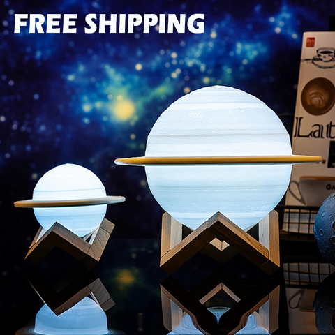 LED Rechargeable 3D Print Saturn Lamp Moon Lamp Night Light For Moon light with 2 Colors 16 Color Remote Gifts Night Lamp ► Photo 1/6