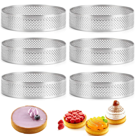 10-2pcs Stainless Steel Cake Tart Ring Non-Stick Round French Pie Pancake Mousse Circle Mould Perforated Dessert Decoration Tool ► Photo 1/6