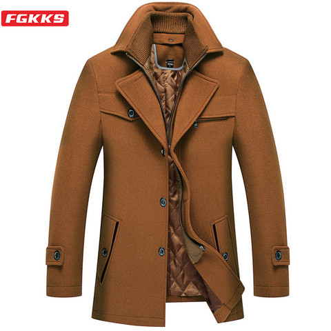 FGKKS Winter Brand Men Wool Blend Coats High Quality Men Fashion Solid Color Wool Coat Warm Thick Casual Wool Overcoat Male ► Photo 1/6