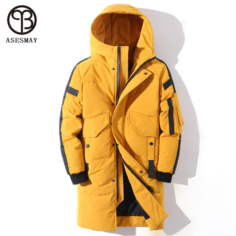 Asesmay White Duck Down Jacket Men Winter Coat Long Warm Parkas Hooded Yellow Outwear Luxury Brand Clothing Male Winter Jackets ► Photo 1/6