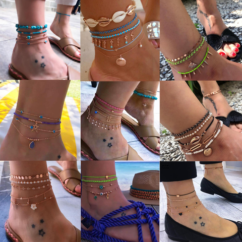 Tocona Bohemian Summer Shell Anklets for Women 2022 Colorful Bead Clear Crystal Stone Fish Tassel Foot Chain Jewelry Tobillera ► Photo 1/6