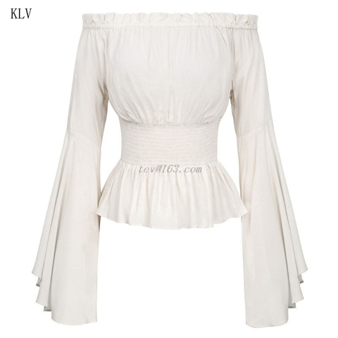 Womens Gothic Renaissance Blouse Flare Sleeves Ruffles Off Shoulder Corset Tops Victorian Cosplay Costume Pirate Shirt ► Photo 1/6