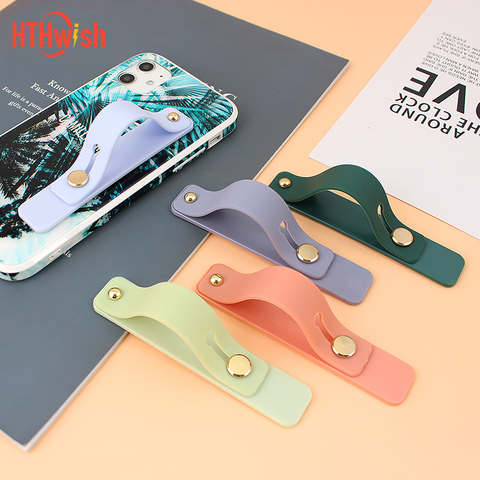 Candy Color Finger Ring Holder Silicon Phone Hand Band Holder For iPhone Wristband Strap Push Pull Grip Stand Bracket Wholesale ► Photo 1/5