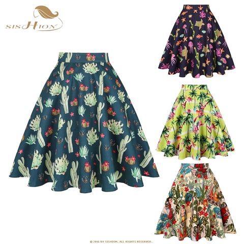SISHION Black Summer Skirt High Waist Plus Size Floral Print Polka Dot Ladies Plaid Women Skirt Swing Vintage Skirts Womens ► Photo 1/6
