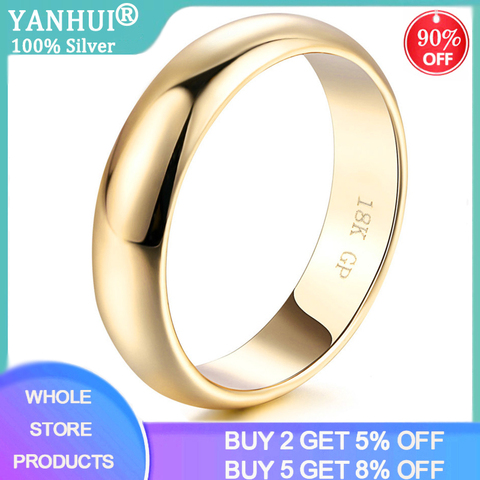 YANHUI Simple Design Couple Round Rings 18K White/Yellow/Rose Gold Fashion Wedding Bands Jewelry For Men&Women Lover Hot Sale ► Photo 1/6