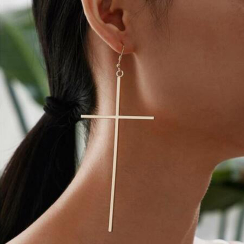 Ethnic Big Cross Long Earrings for Women Gold Color Drop Earrings Jewelry Dropshipping bijoux ethnique femmes ► Photo 1/6