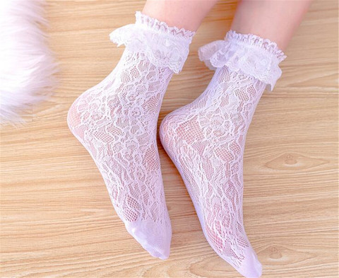 Sexy Lace Floral Socks Women lolita  Socks Lace Ruffle Soft Pleats Elastic Fishnet Short Ankle Socks B683 ► Photo 1/6