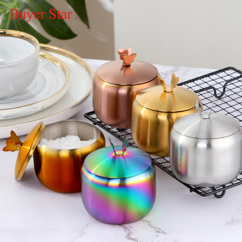 Kitchen Stainless Steel Seasoning Pot Pepper Jar Spice Salt Sugar Bowl Container with Cover Tea Sauces Storage Can Home Supplies ► Photo 1/6