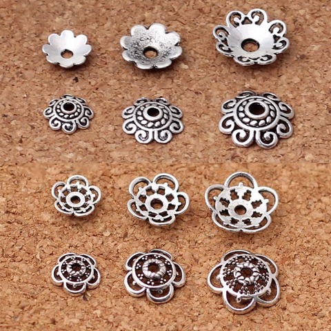 100pcs Tibetan Silver Flower Bead Caps Holder 8mm 10mm 12mm Vintage Handmade Beads End Cap Receptacle DIY Jewelry Findings ► Photo 1/6
